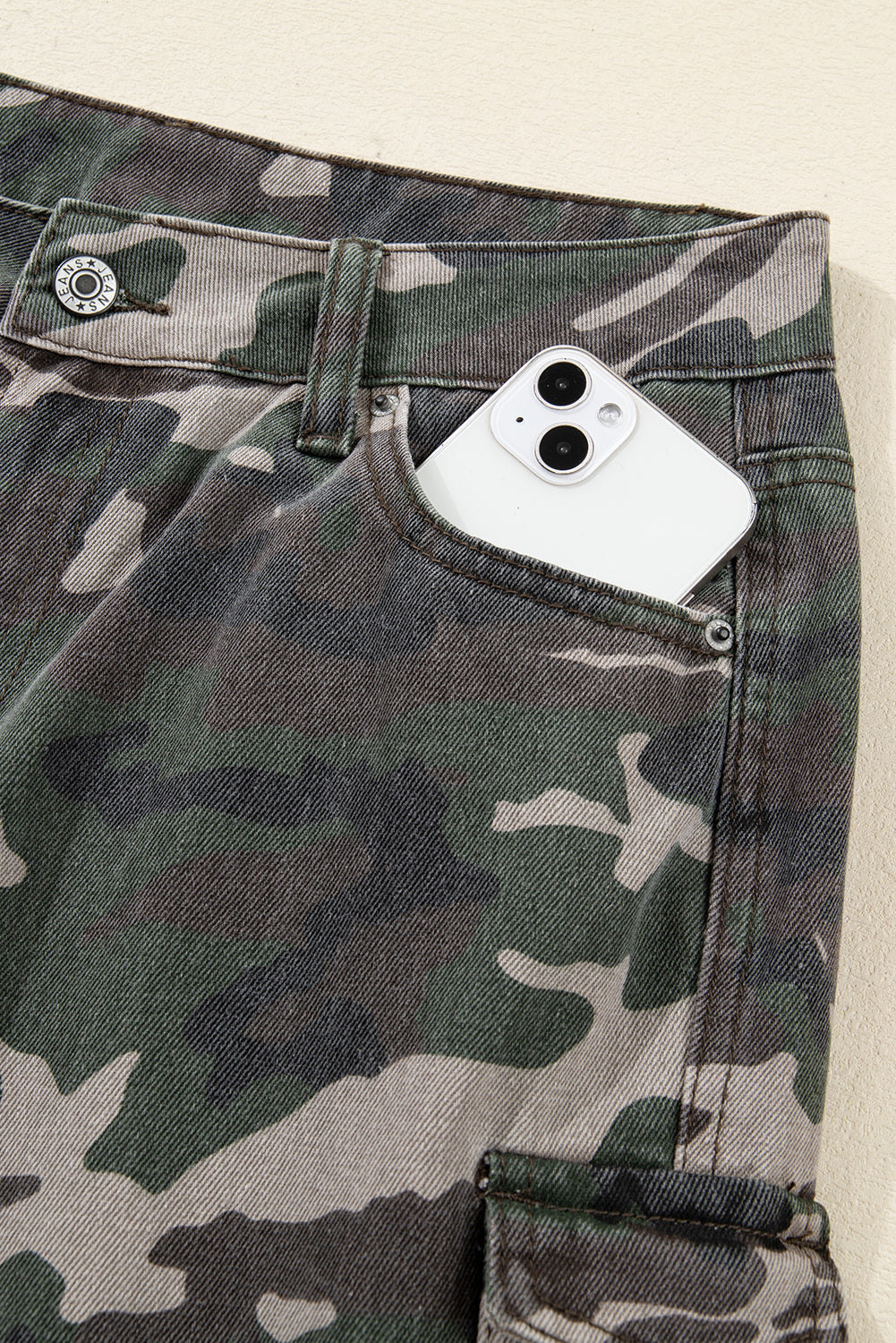Green Camo Multi Pocket Cargo Wide Leg Jeans