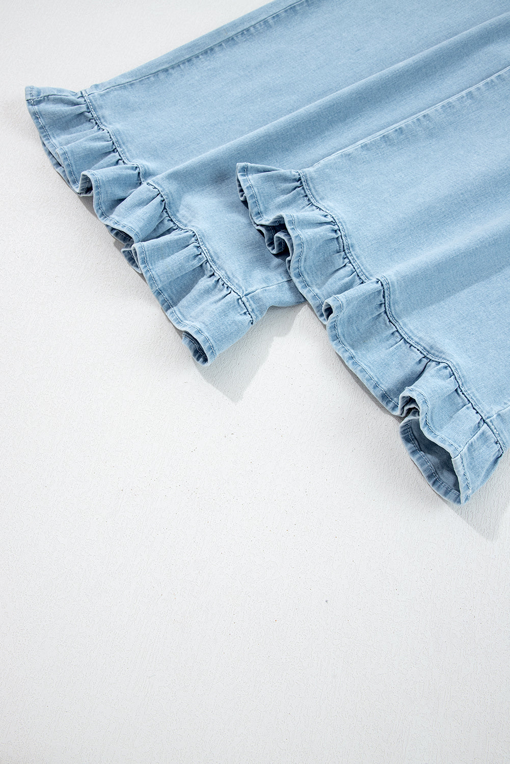 PLUS SIZE -Elastic Waist Ruffled Wide Leg Denim Pants Plus Size -4 COLOR OPTIONS