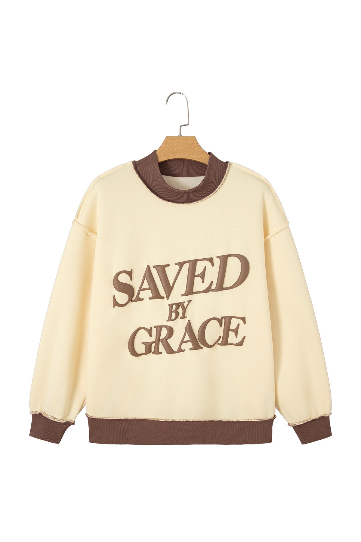 Saved By Grace Print Color Block Mock Neck Oversized Sweatshirt -2 COLOR OPTIONS