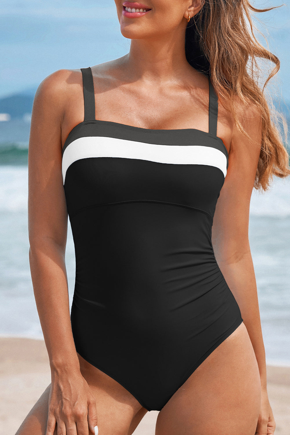 Color Block Detail Adjustable Straps One Piece Swimsuit- 2 COLOR OPTIONS