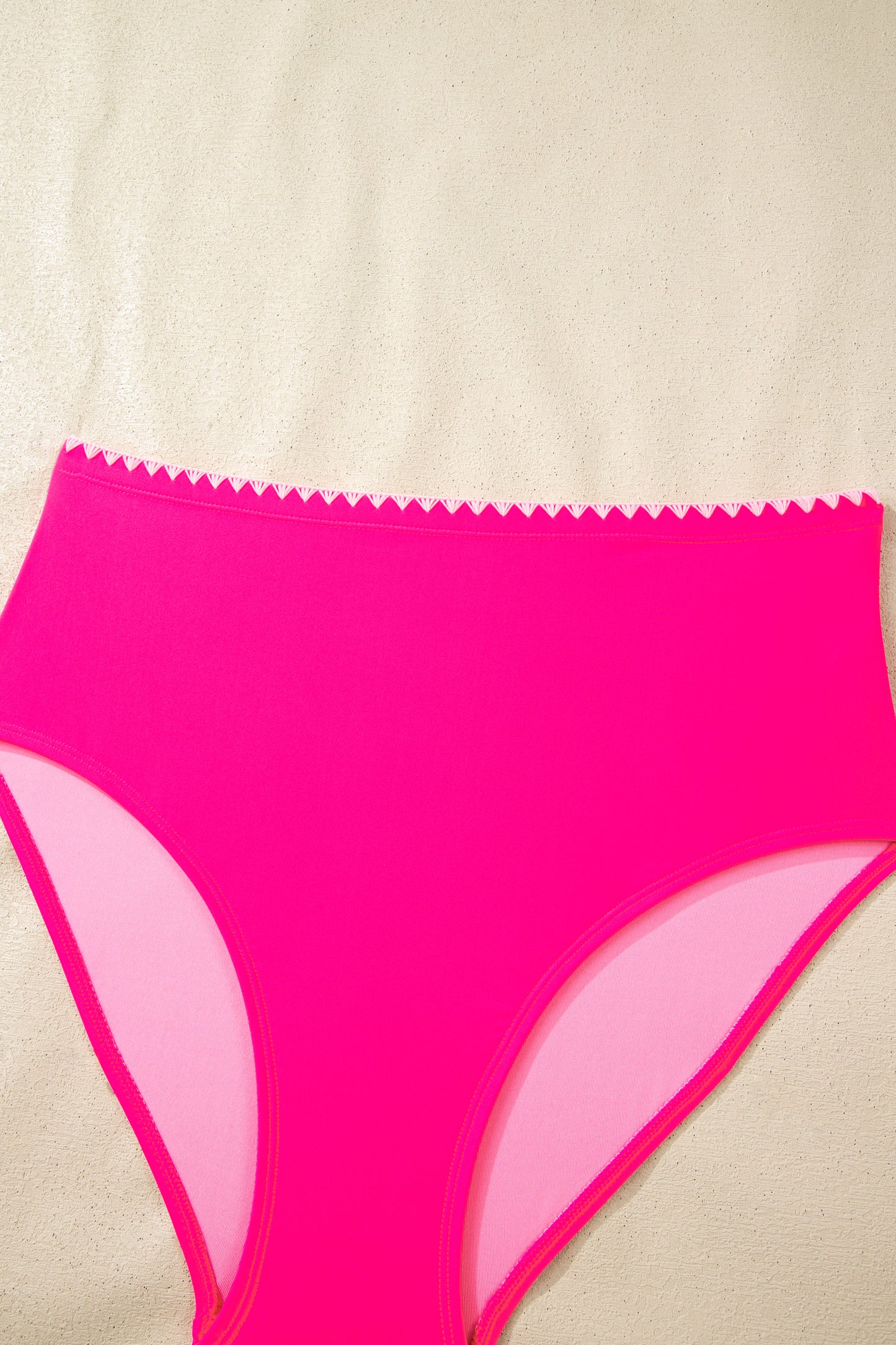 Shell Stitched Trim V Neck Textured Mix and Match High Waist Bikinis -3 COLOR OPTIONS