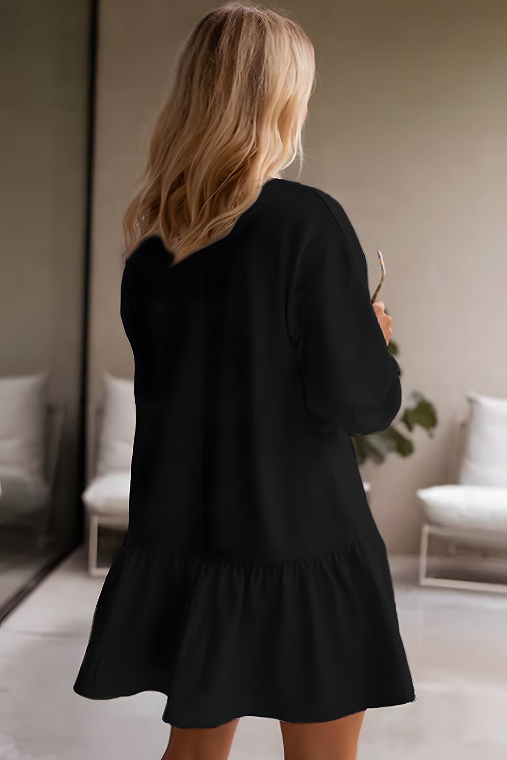 Solid Color Ruffle Hem Mini Sweatshirt Dress -2 COLOR OPTIONS