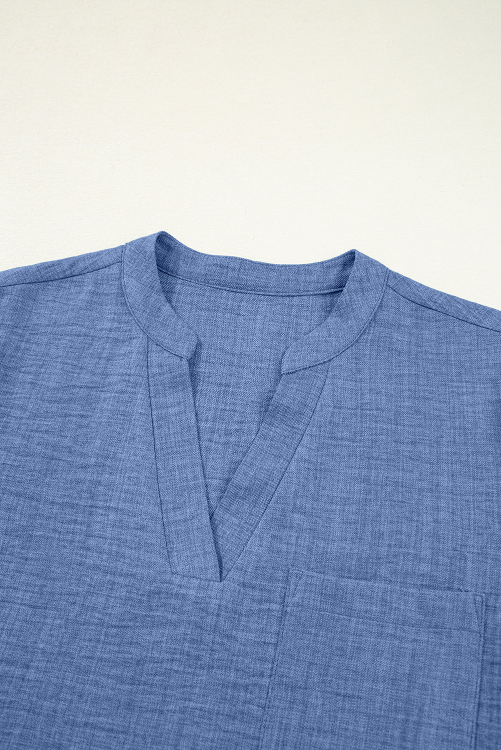 Ashleigh Blue Chest Pocket V Neck Plain Roll-up Sleeve Blouse